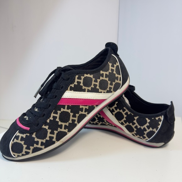Tommy Hilfiger Shoes - Tommy Hilfiger TWPRINCESS Sneakers Womens 7M Black Pink Monogram Logo Lace Up